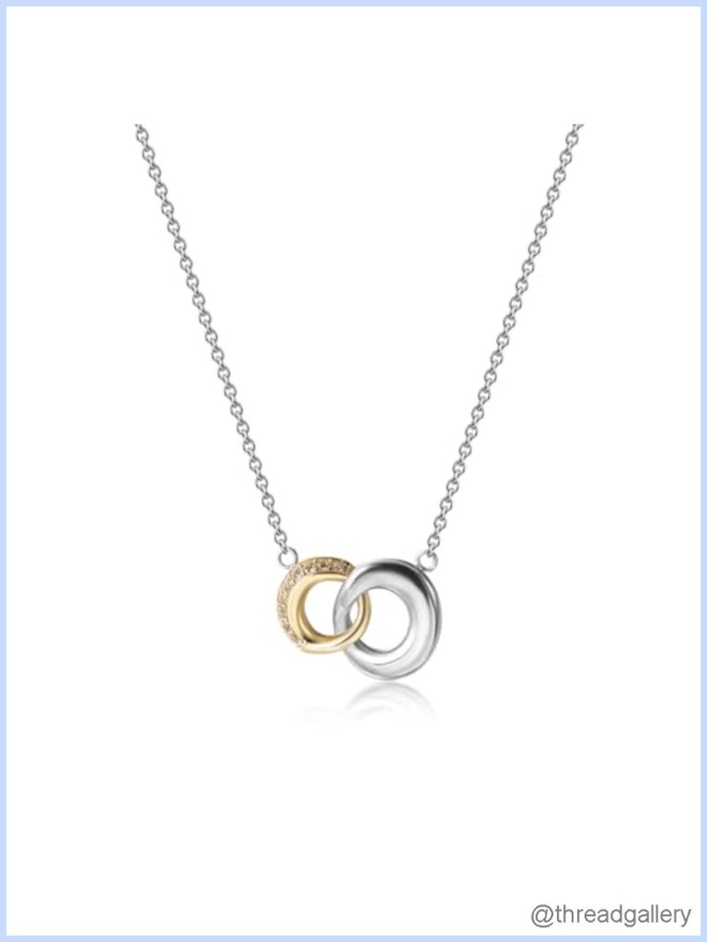 Two Tone 14K Gold Plated Silver Interlocking Ring Necklace CZ Pendant